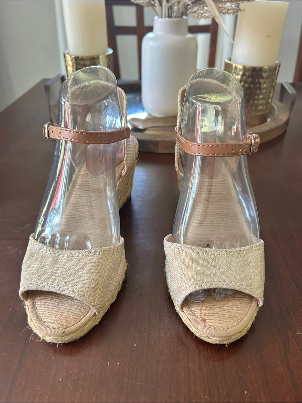Women's Golden Beige Espadrille Wedge Sandals